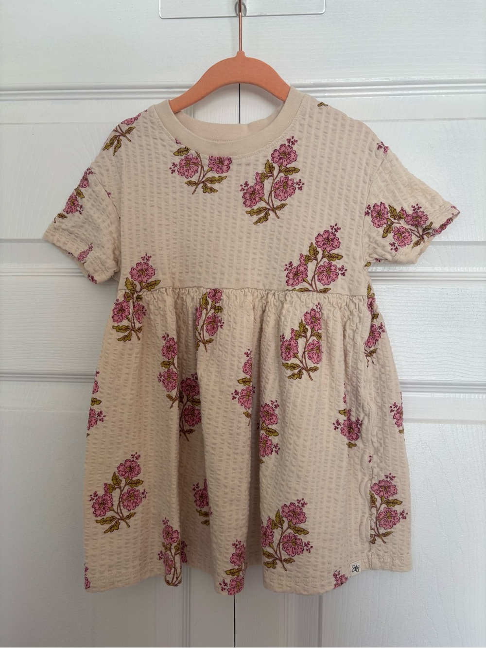 next Cream Floral Short-Sleeve Dress with Pink Blossoms